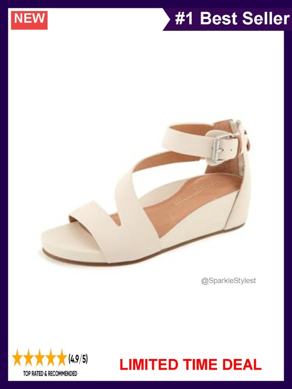 Kenneth Cole Gwen Leather Wedge Sandals Ankle Strap Zip